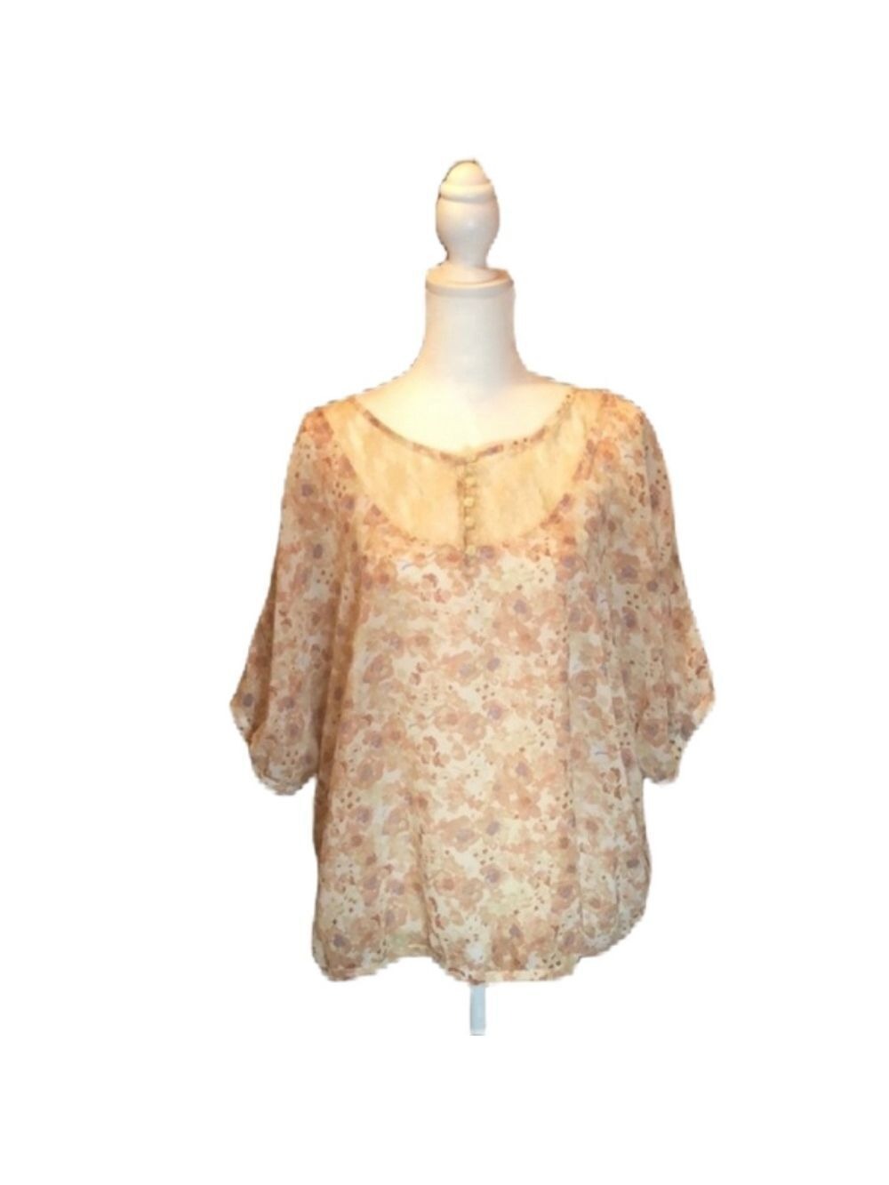 URBAN OUTFITTER’S  KIMCHI BLUE Floral Sheer Top w/ Lace Trim Size L